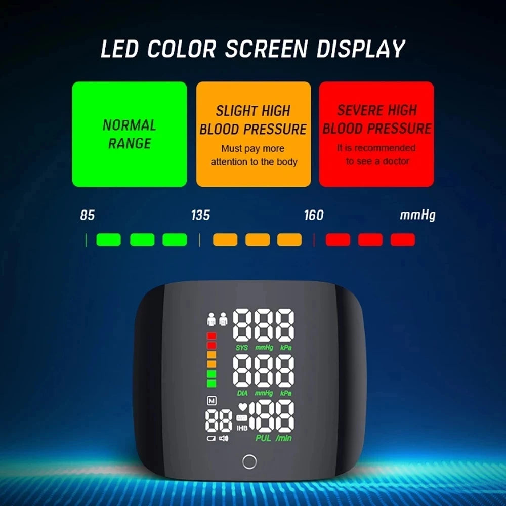 HealthTrack Pro Smart Wrist Blood Pressure Monitor - Touch LED Screen