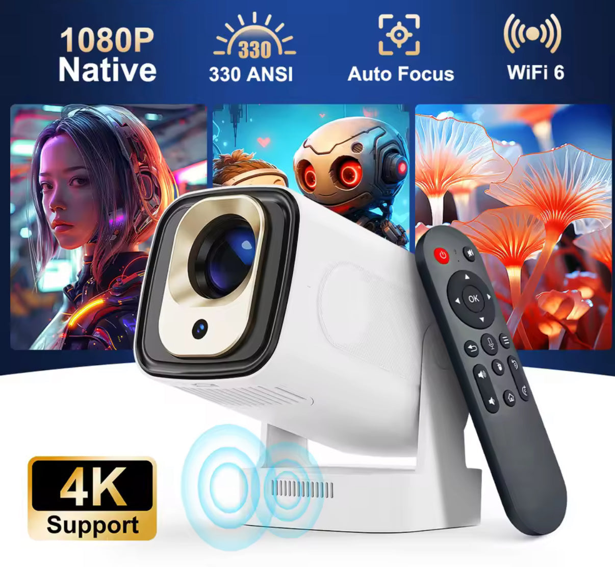 Vaitur™ Next Gen Ultra Pro Smart Mini Projector | 330 ANSI, Android 11, Wifi6