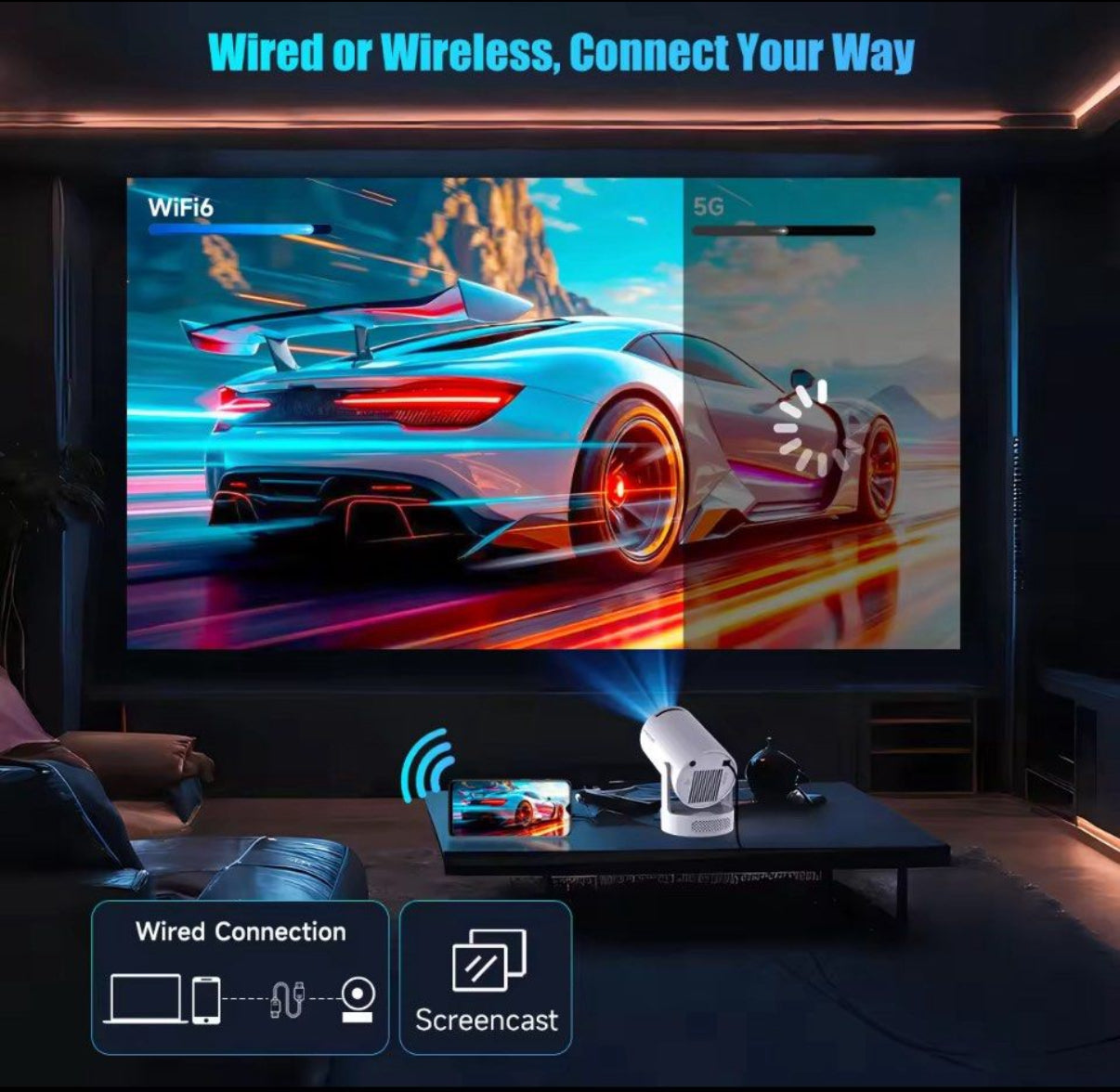 Vaitur™ Pro Smart Mini Projector | 290 ANSI, Android 11, Wifi6
