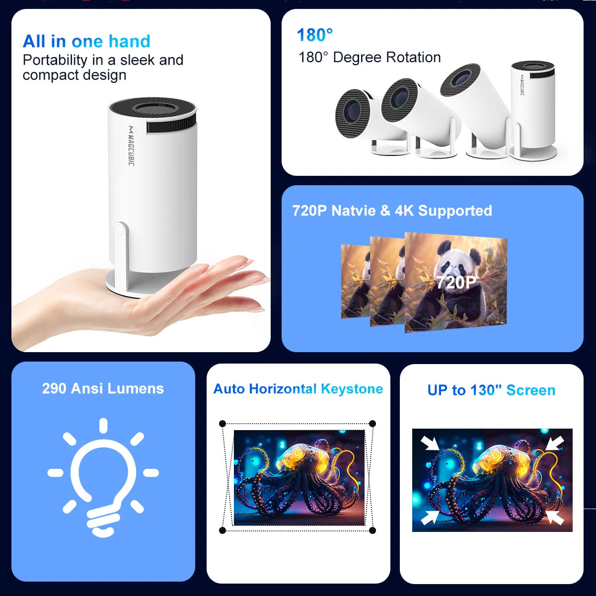 Vaitur™ Pro Smart Mini Projector | 290 ANSI, Android 11, Wifi6